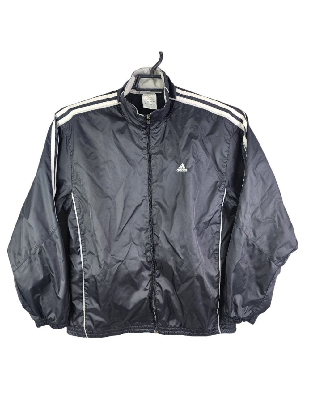 Mens Vintage Black Adidas Track Jacket White Stripes Full Zip Long Sleeve Size L